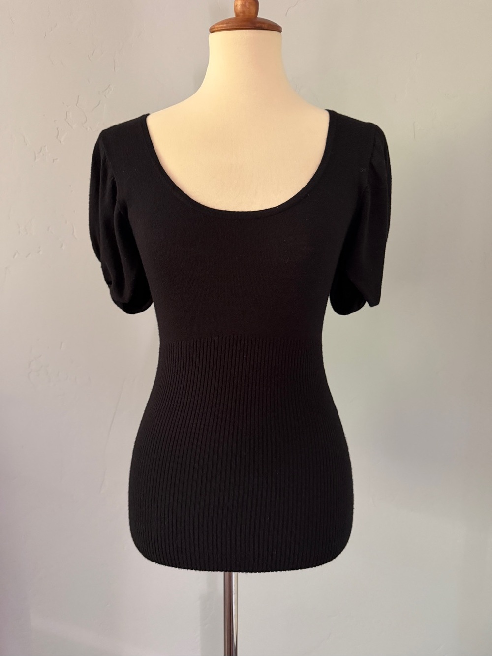 Nanette Lepore Black Knit Top Cold Shoulder - Ruffle Sleeve Scoop Neck